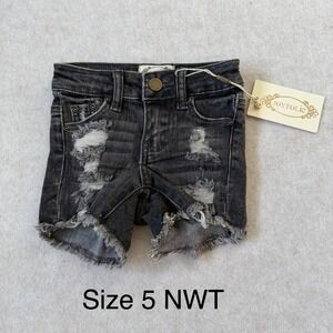 Joyfolie Marah Shorts Washed Black Distressed Denim Cut Offs Kids Size 5 NWT